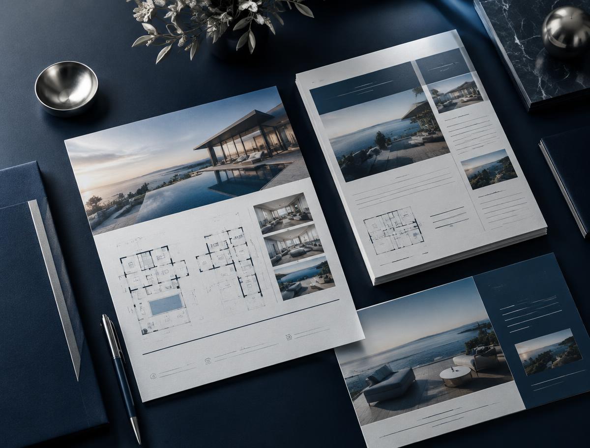 Premium real estate feature sheets and printed marketing collateral